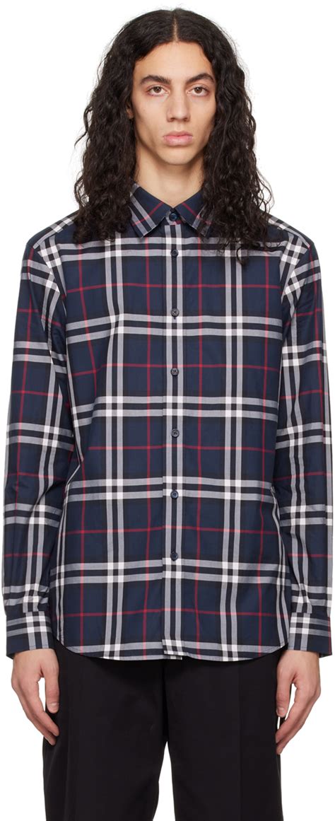 burberry navy check shirt